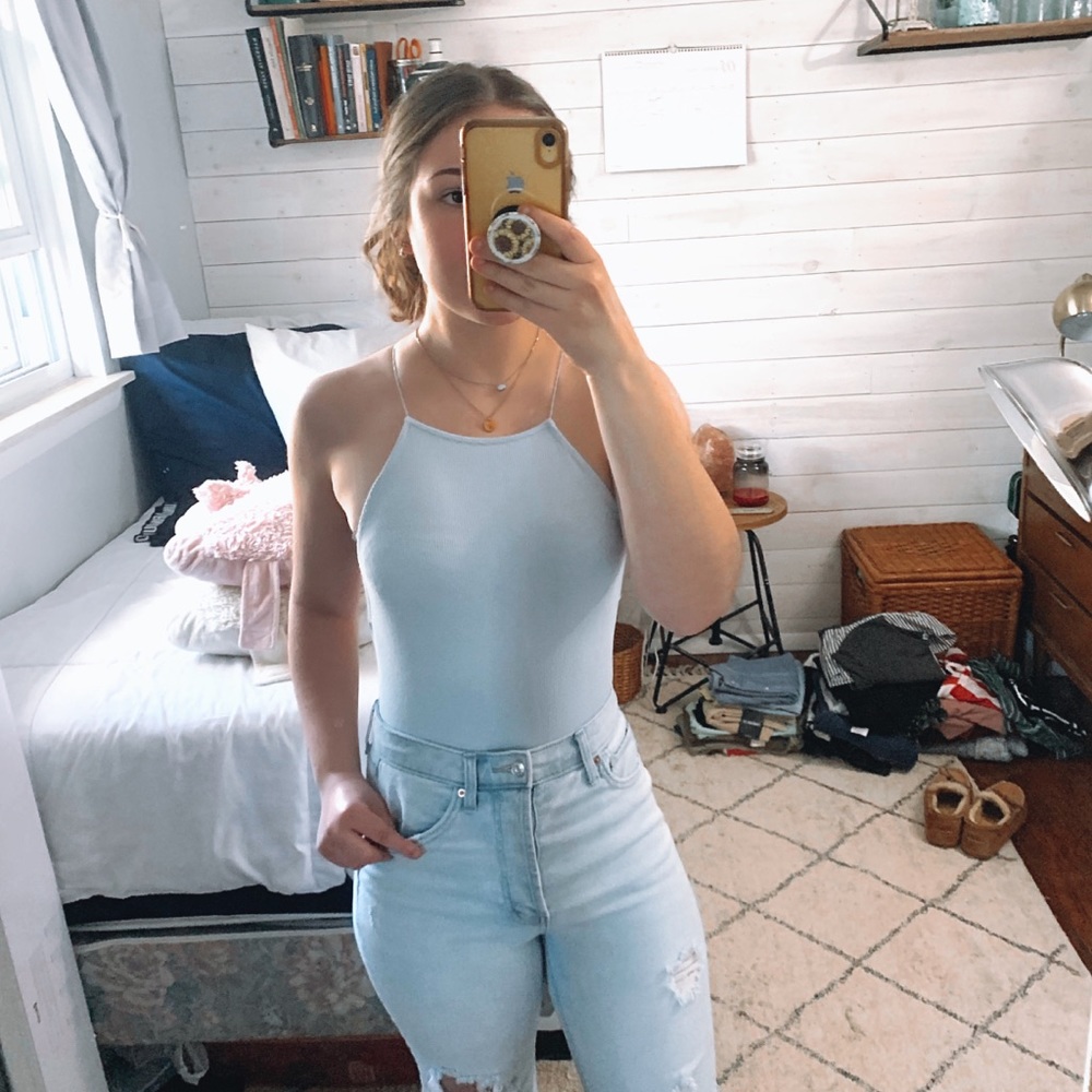 Forever 21 Baby Blue Open Back Bodysuit